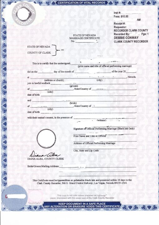 Marriage Certificate State of Nevada