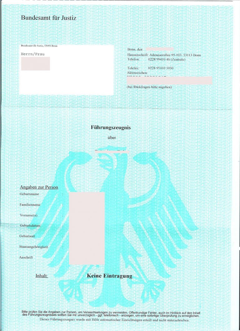 Wo Bekomme Ich Polizeiliches Führungszeugnis Polizeiliches Führungszeugnis Deutschland (DE-EN) - Musterübersetzungen