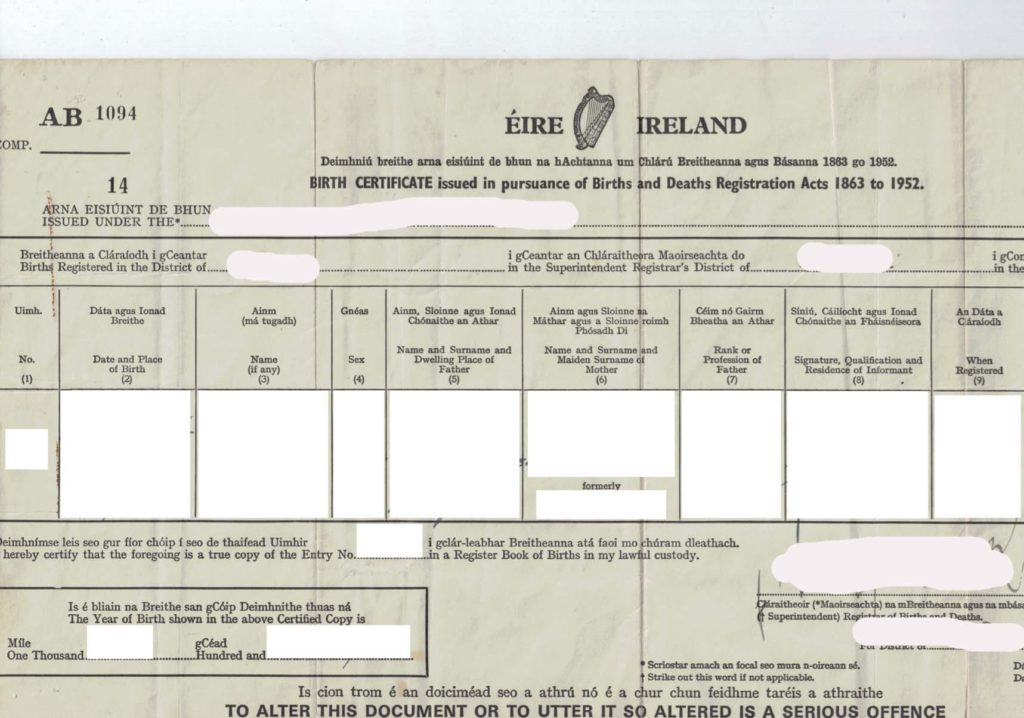 Birth Certificate Ireland Muster Bersetzungen Von Urkunden   Birth Certificate Ireland 1 1024x718 