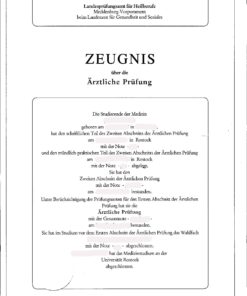 Zeugnis über die ärztliche Prüfung Mecklenburg-Vorpommern (DE-EN)