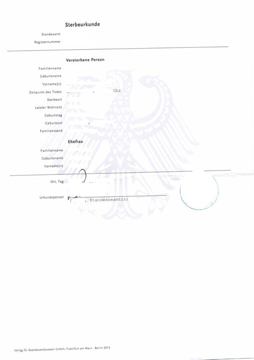 Sterbeurkunde Deutschland (DE-EN)