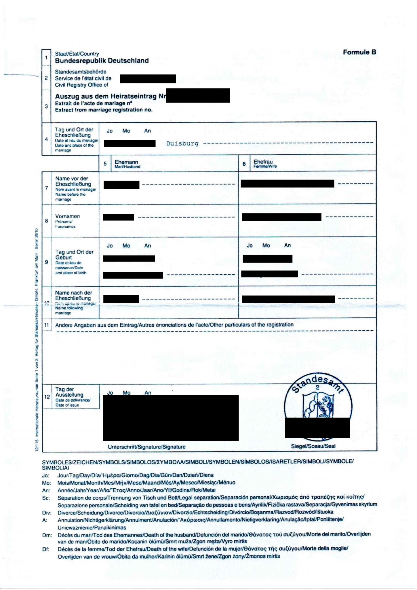 Auszug Aus Dem Heiratseintrag Inkl. Apostille 2013 ...