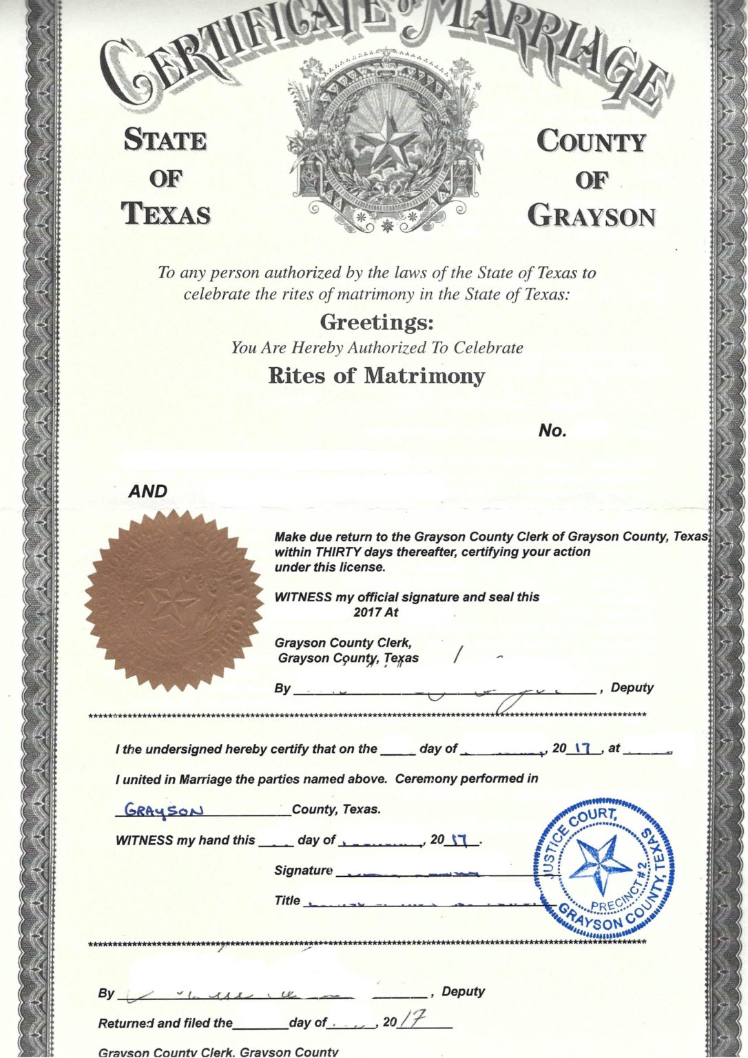 Certificate Of Marriage Grayson County Texas Usa Musterübersetzungen Von Urkunden 