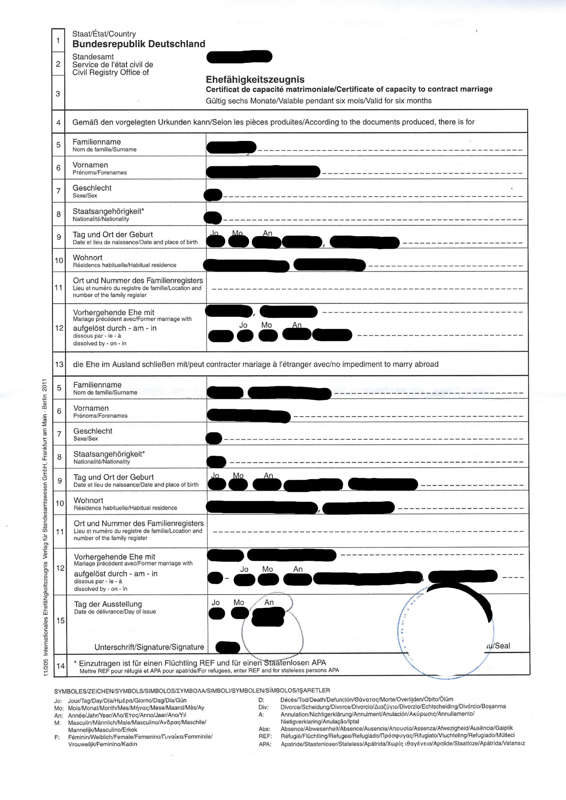 Ehefähigkeitszeugnis Deutschland