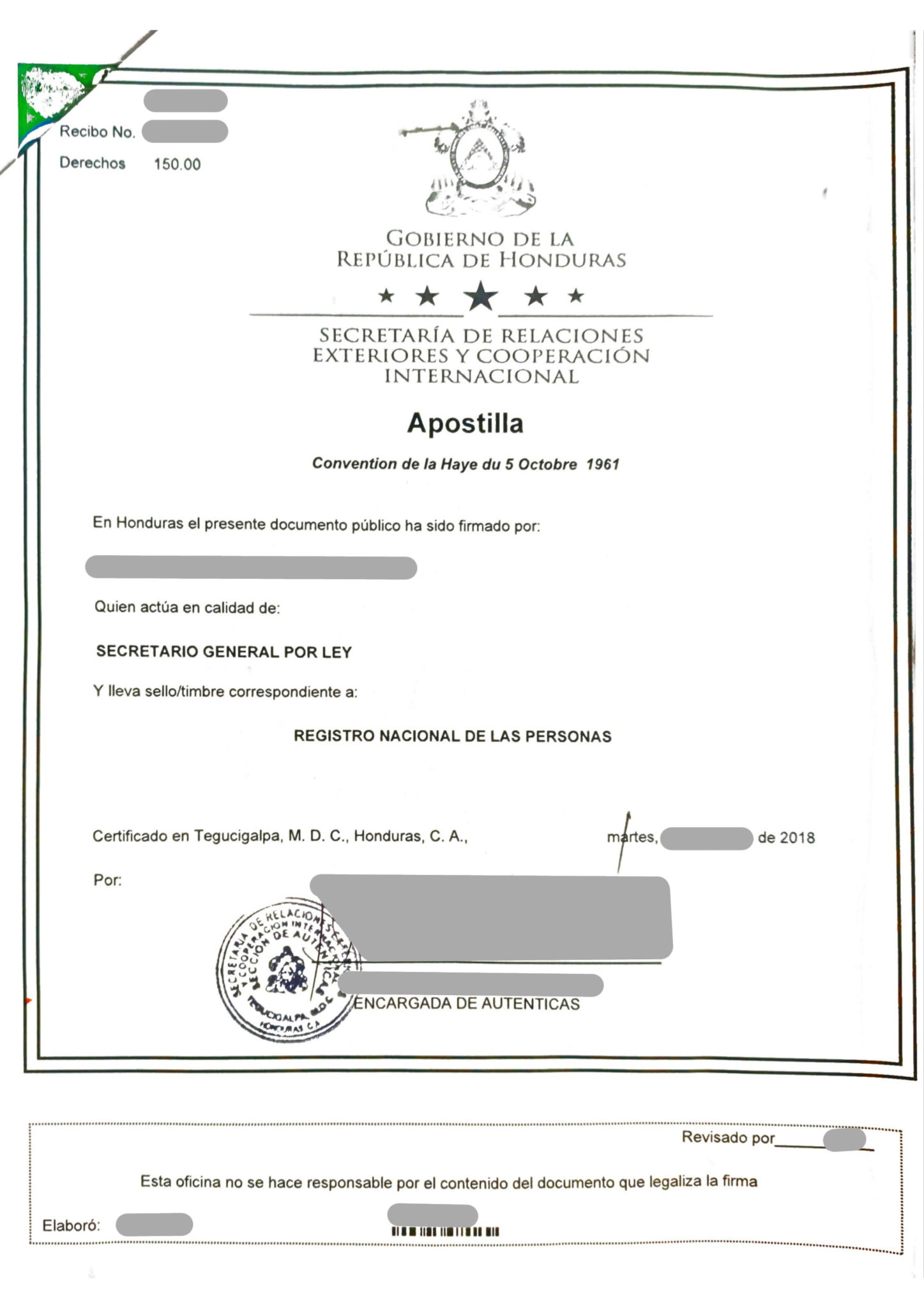 Certificación De Acta De Matrimonio - Honduras 2018 ...