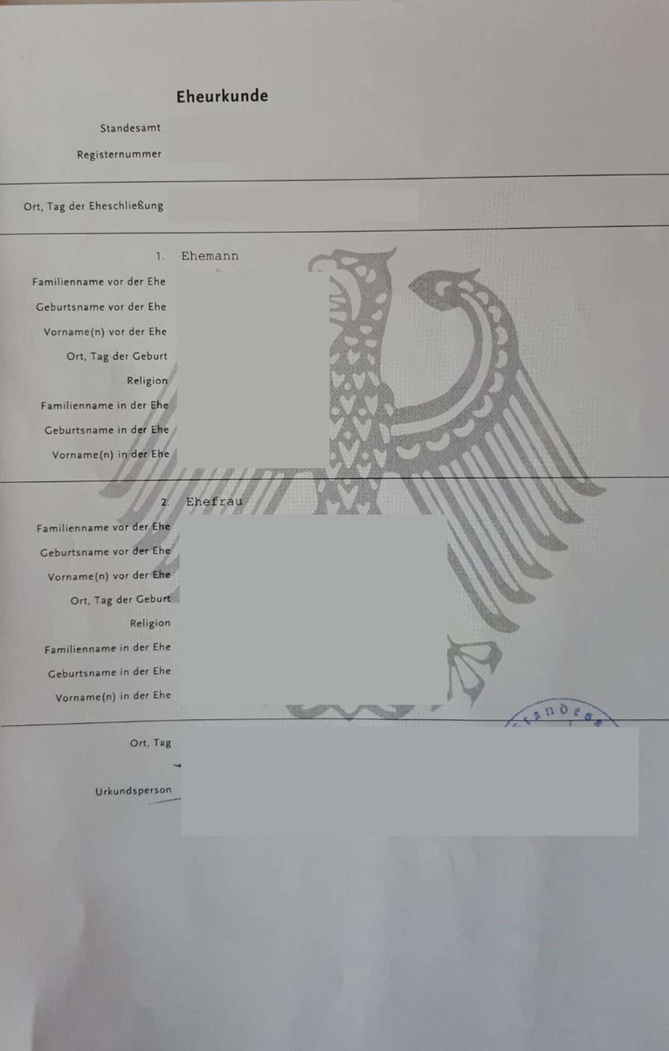 Eheurkunde DE-PL - Musterübersetzungen von Urkunden