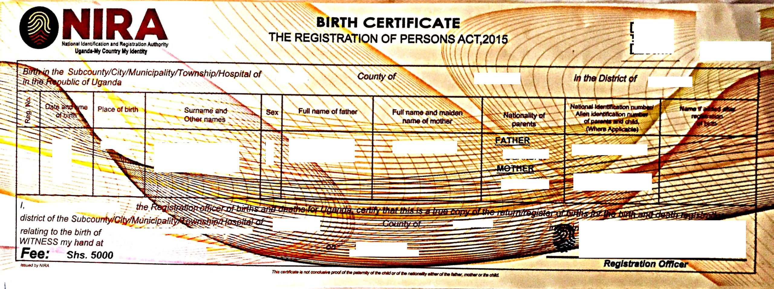 Birth Certificate Geburtsurkunde Uganda Neues Formular 