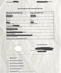Bescheinigung über Namensänderung (1997)