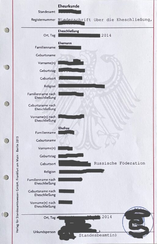 Wie Viele Eheurkunden Braucht Man Eheurkunde 2014 DE-RU - Musterübersetzungen von Urkunden