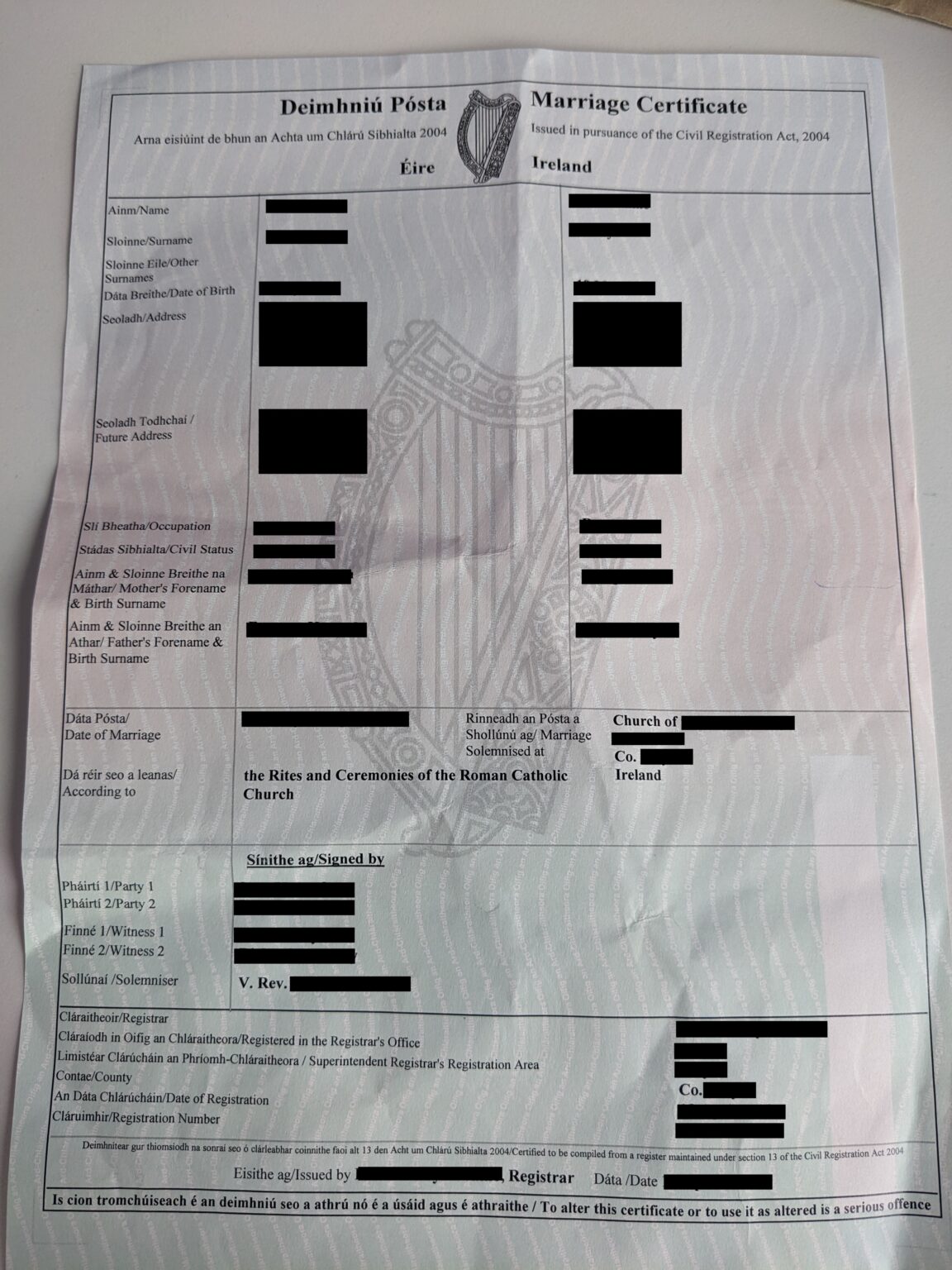 Marriage Certificate Ireland Musterübersetzungen Von Urkunden 6331