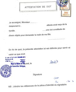 Acte de mariage, Togo
