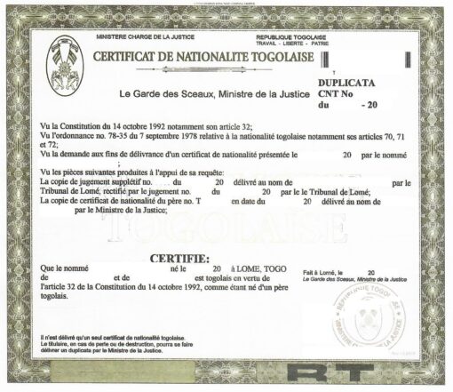 Certificat de nationalité togolaise