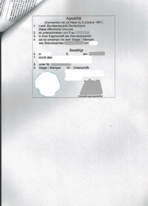 Auszug aus dem Heiratseintrag mit Erläuterungen und Apostille – Bild 4