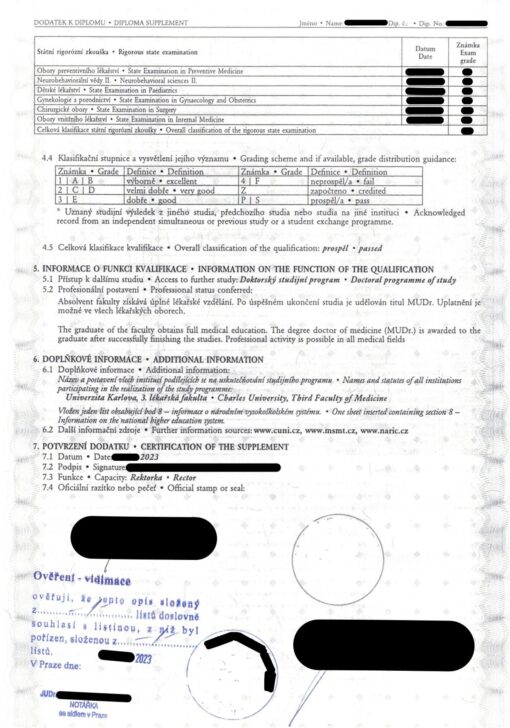 Dodatek k diplomu MUDr. Univerzita Karlova 2023 – Bild 4