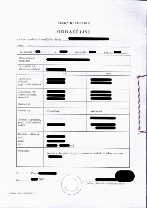 Oddací list 2012