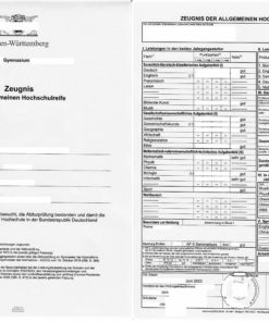 Abiturzeugnis (allgemeine Hochschulreife) aus Baden-Württemberg, Formular von 2023