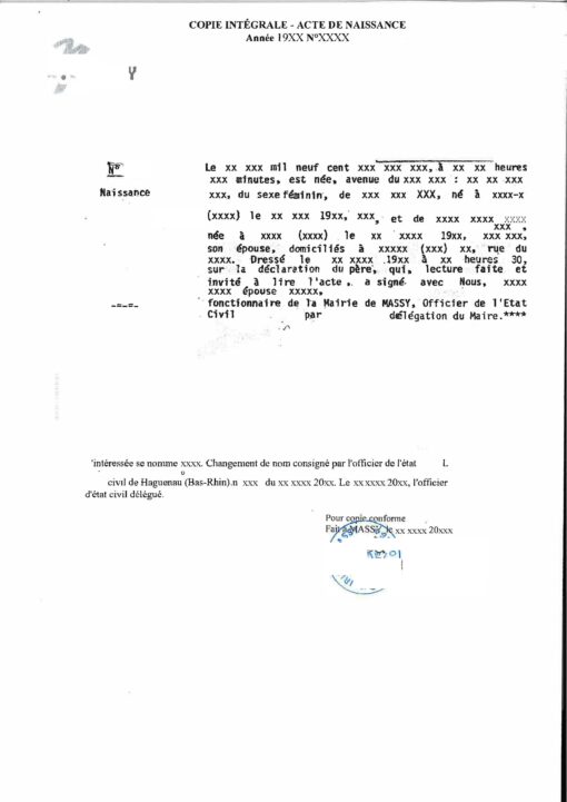 Acte de Naissance Essonne Massy