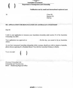 Application for renunciation of Australian citizenship - approval