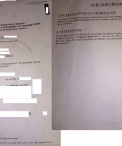 Attestation de diplome baccalaureat d'enseignement du troisieme degré (Togo)