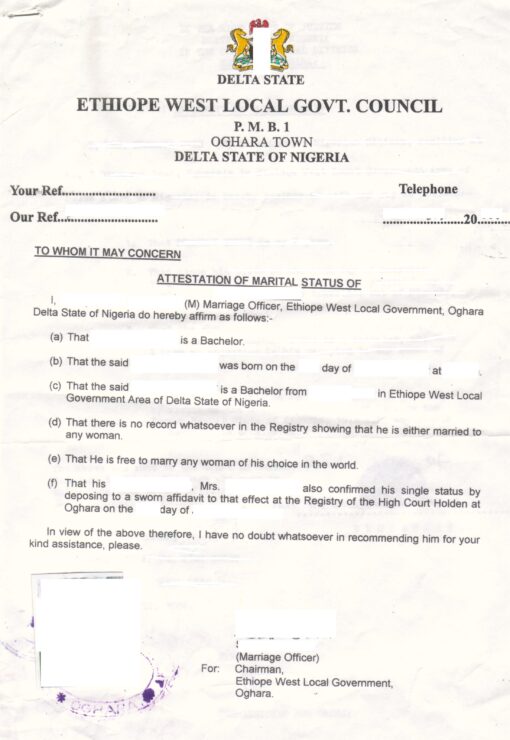 Attestation of marital status Nigeria