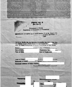 Certificate of Birth, Kerala (Indien)