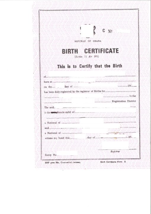 Birth Certificate Ghana 2005