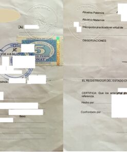 Certificación de Nacimiento, Cuba (Villa Clara)