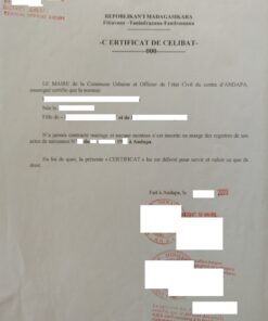 Certificat de Celibat, Madagaskar, Andapa 2020