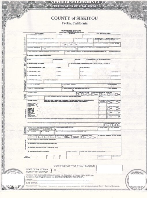 Certificate of death USA (California, Siskiyou County)