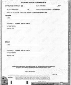 Certification of Marriage, USA (Florida)