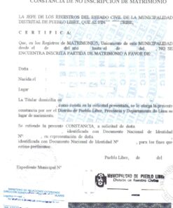 Constancia de no inscripción de matrimonio, Peru (Lima)