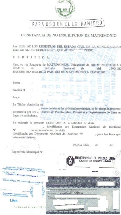 Constancia de no inscripción de matrimonio, Peru (Lima)