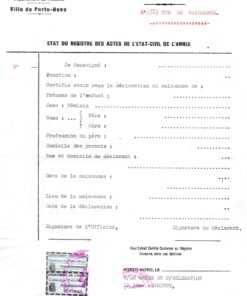 Copie intégrale d'État-Civil, Benin (Porto-Novo), 2005
