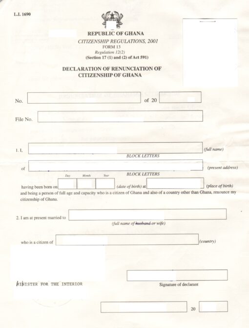 Declaration of Renunciation of Citizenship of Ghana