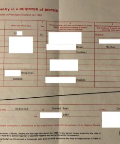 Exctract of an entry in a register of births, Schottland, 1987