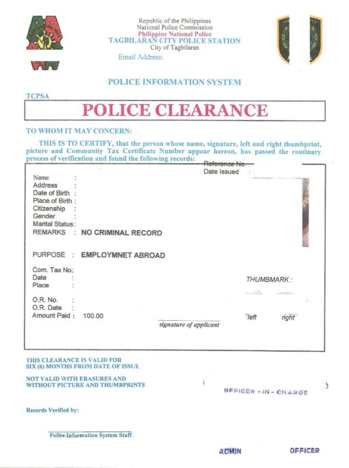 Police Clearance, Philippines