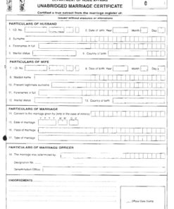 Unabridged Marriage Certificate, South Africa
