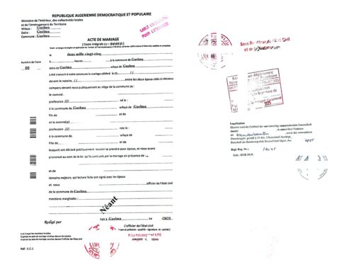 Acte de Mariage, Algérie, Guelma, 2025