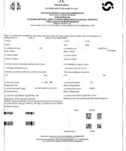 Birth Certificate, Karnataka (Indien)
