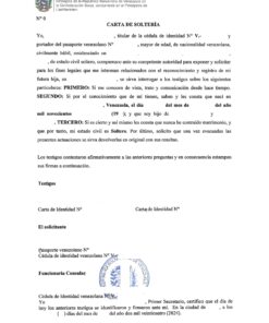 Carta de solteria Embajada venezolana en Suiza