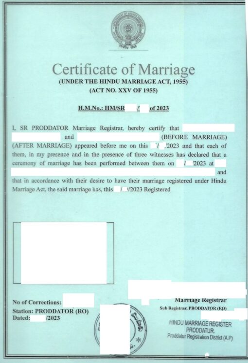 Certificate of Marriage von 2023 under the Hindu Marriage Act of 1955