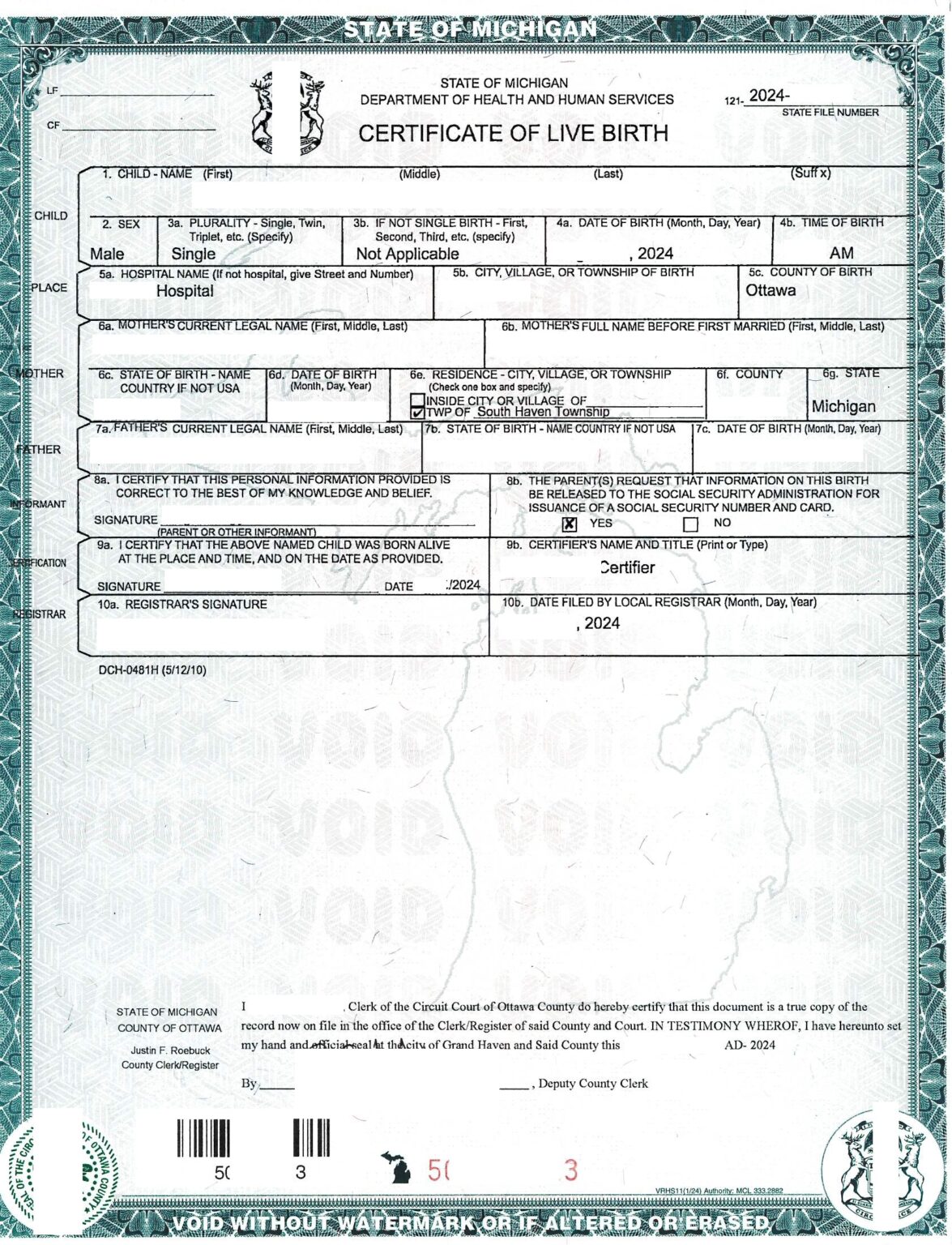 Certificate of live birth, USA (Michigan), 2024 - Musterübersetzungen ...