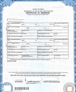 Certificate of marriage Iowa