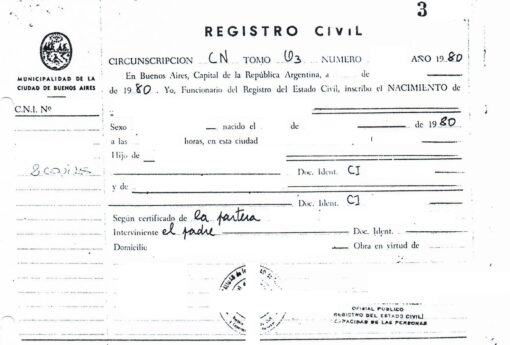 Geburtsurkunde (1980) aus Argentinien