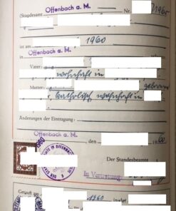 Geburtsurkunde (Seite im Familienbuch), Deutschland 1962