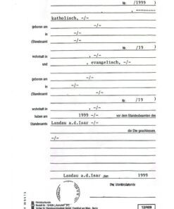 Heiratsurkunde, Deutschland 1999, mit Angabe der Konfession