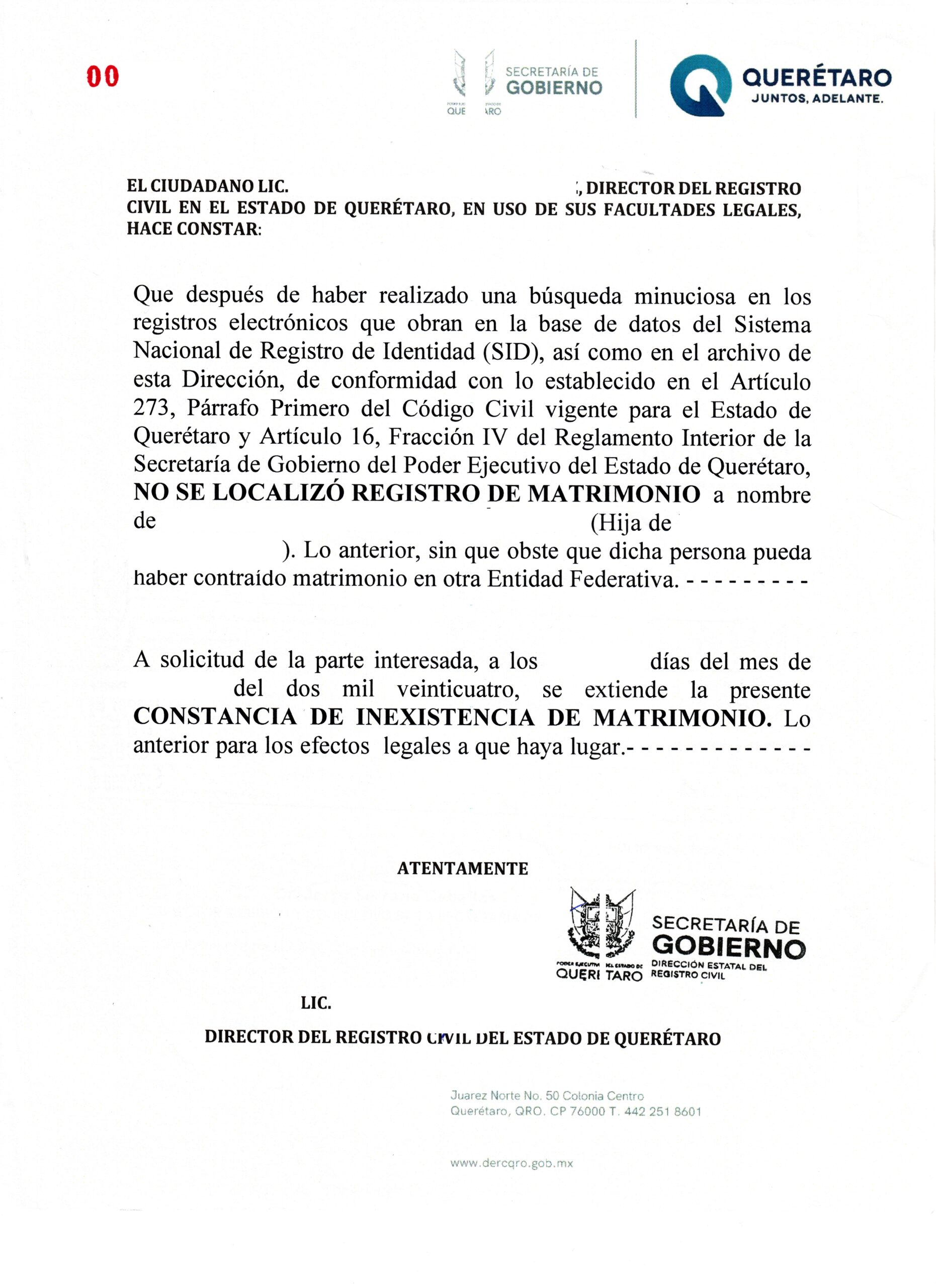 Ledigkeitsbescheinigung (2024) aus Mexiko (Querétaro)