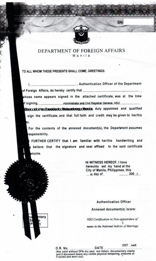 Legalisierung, notarielle Unterschriftsbeglaubigung, Philippinen (Manila)