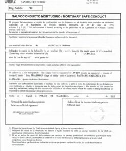 Leichenpass aus Mallorca (Spanien) zur Überführung nach Deutschland