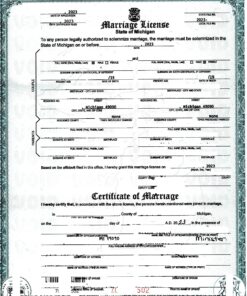 Marriage License und Certificate of Marriage, USA (Michigan), 2023